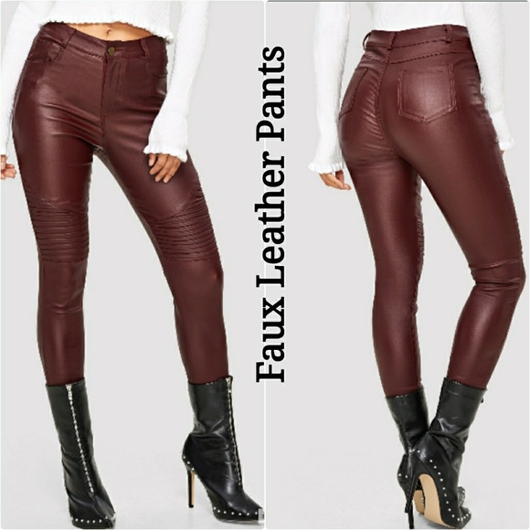 maroon pleather pants